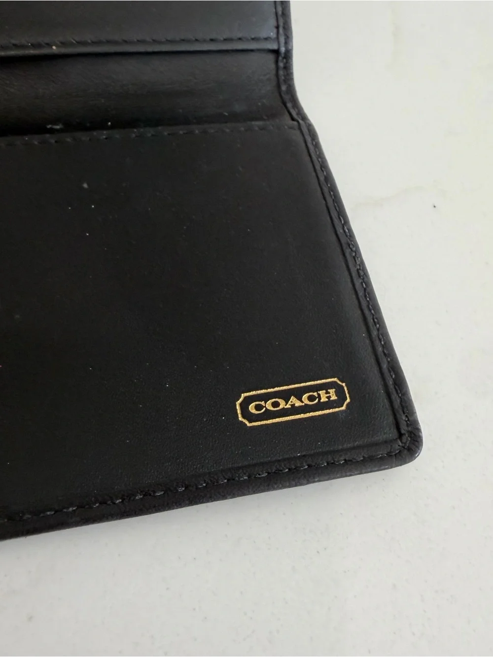Vintage Coach simple black leather checkbook Minimalist